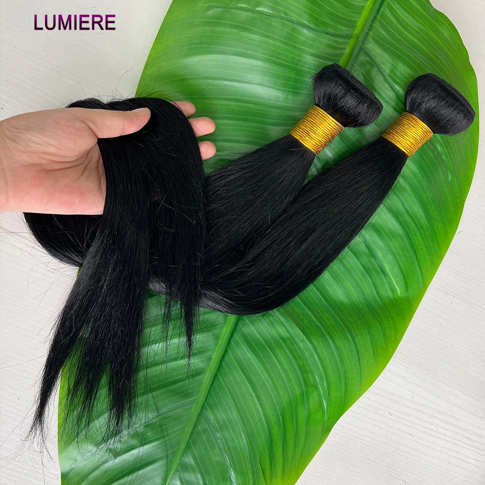 Extensiones de cabello humano 100% liso de hueso de 40 pulgadas, mechones de cabello virgen con ondas al agua, extensiones de cabello crudo de doble trama, tejido Tissage 18A
