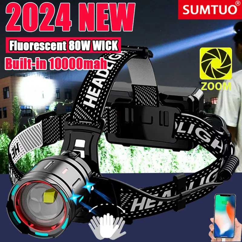 

2024 Ultra Powerful LED Headlamp Super Bright Long Range Head Flashlight USB Rechargeable Head Torch Fishing Hunting Head Light