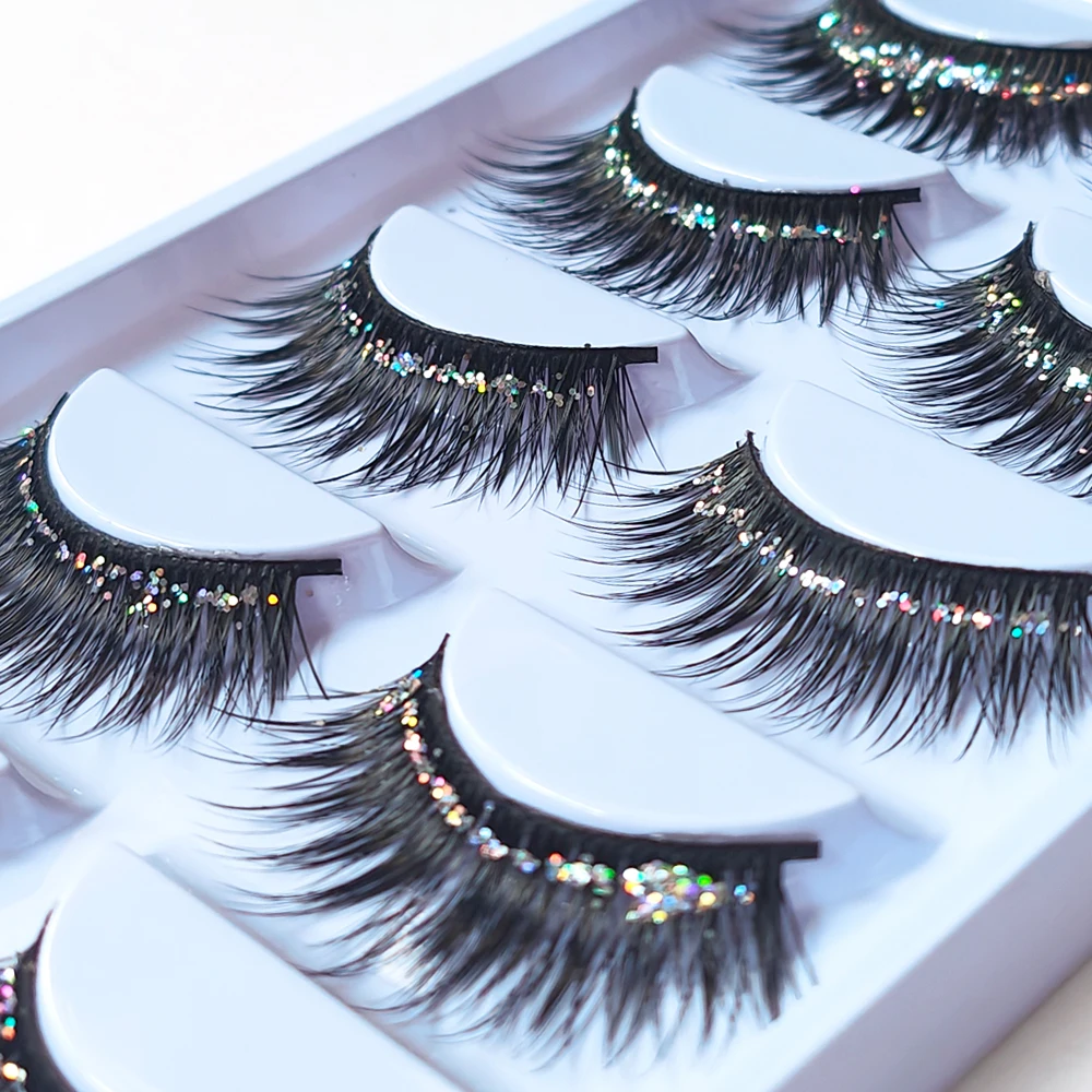 5 pares de maquiagem glitter cílios conjunto brilhante cílios festa mostrar passarela palco dramático olhando cílios extensão cosméticos