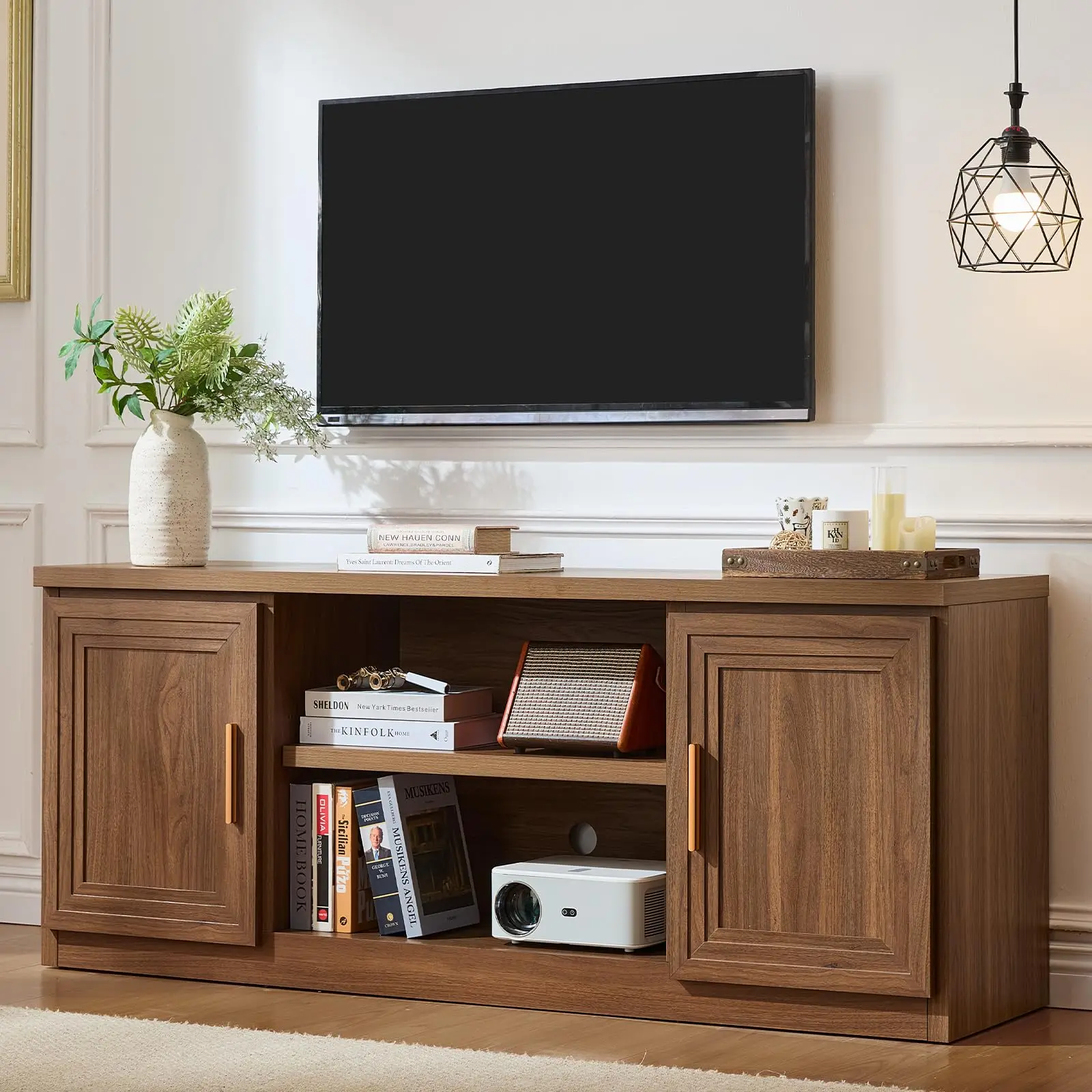 TV Stand for 65 Inch TV Entertainment Center Media Console | Wood With Large Open Storage & Side Cabinets for TVs up to