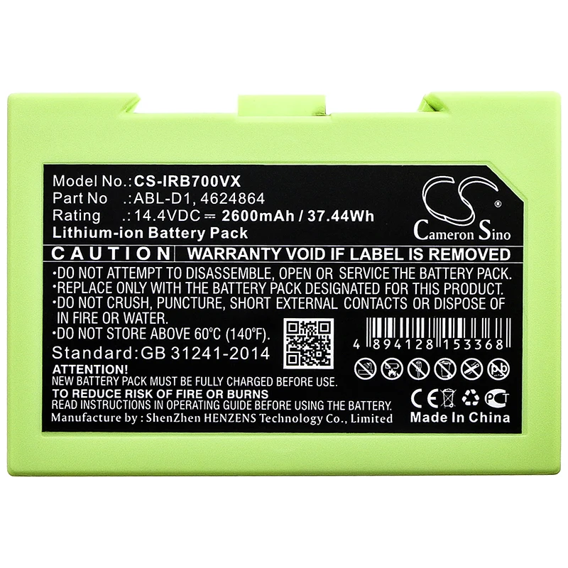 

Li-ion battery for iRobot Vacuum,14.4V,2600mAh,Roomba i7,Roomba e619820