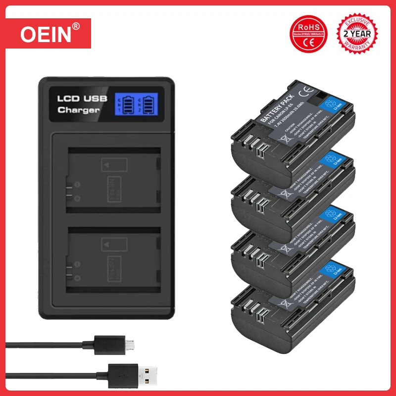 2650mAh LP E6 LPE6 LP-E6 E6N Batterij + LED Dual Charger Voor Canon EOS 5DS R 5D Mark II 5D Mark III 6D 7D 70D 80D Camera