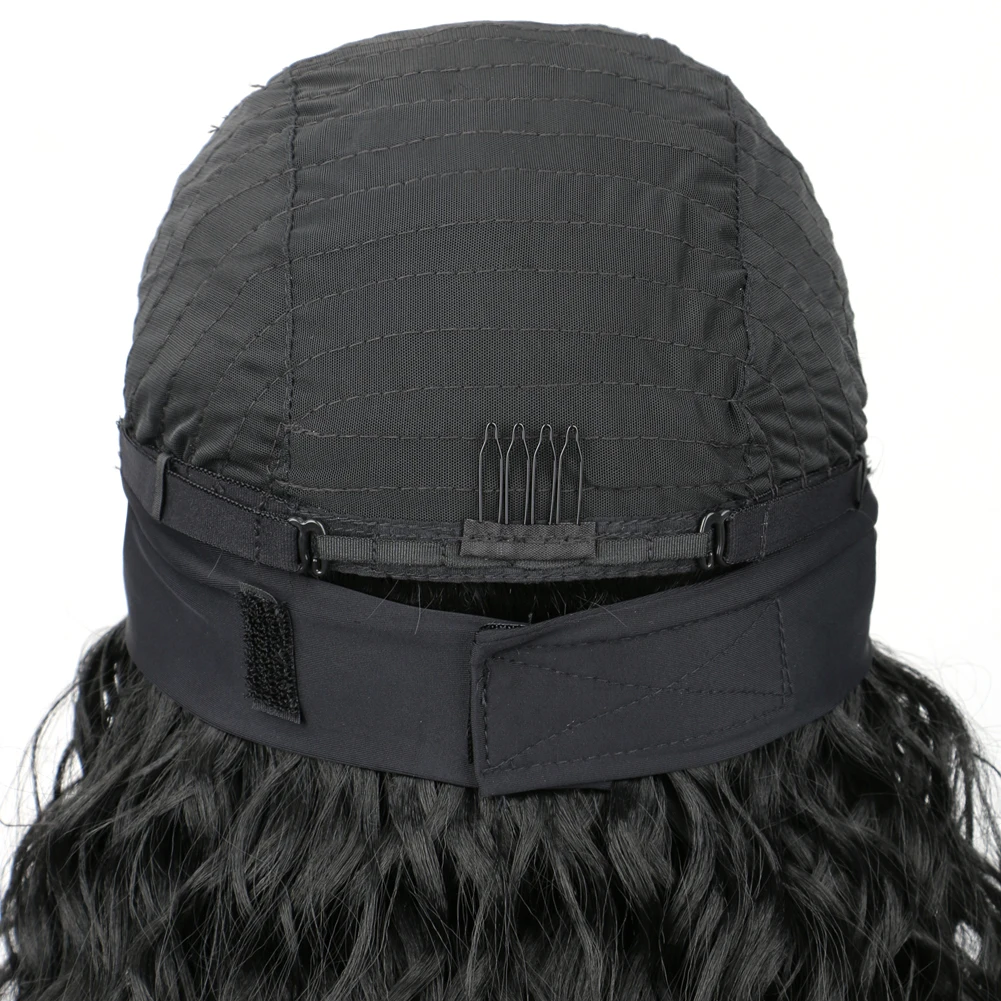 Wig Headband Water Wave Wig Sintetis untuk Wanita Kulit Hitam Wig Keriting dengan Headband Terpasang Wig Setengah Hitam Tanpa Lem Tahan Panas