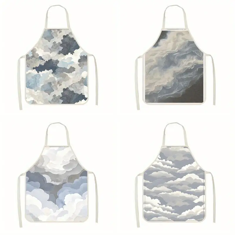 

Cloudy Pattern Apron Linen Apron, Suitable For Kitchen Cooking, Parent-Child Interaction, Painting And Other Scenarios