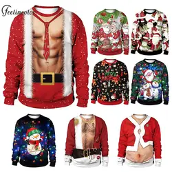 Músculo dos homens Impresso Crewneck Moletons, Engraçado Streetwear Oversized, Festa de Natal Pullover, Roupas De Natal, Roupa Casal