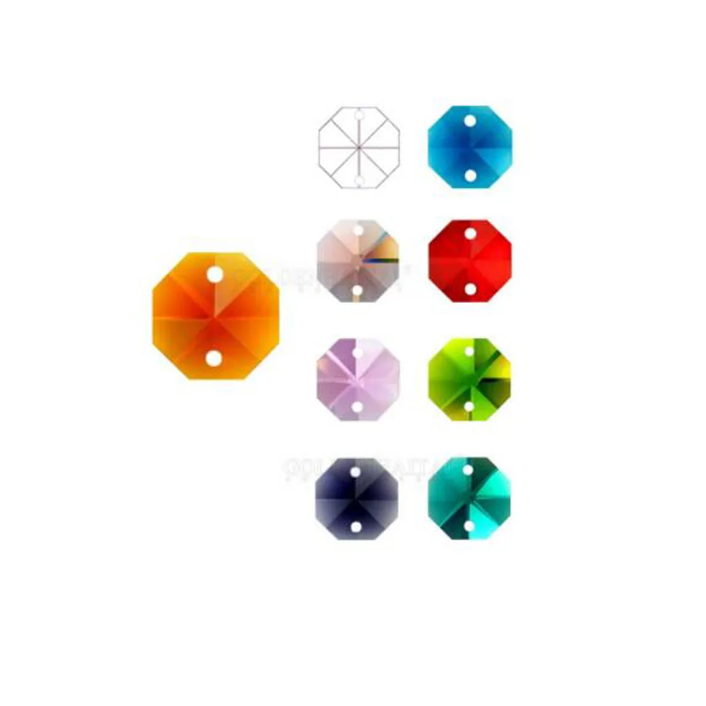 Camal 50Pcs 14MM Blue Chandelier Prisms Glass Crystal Octagonal Loose Beads 2 holes Lamp Part Suncatcher Garland Hanging Parts