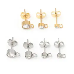 Rhinestone Hypoallergenic Earring Posts Stud Earrings Loop Butterfly Ear Back Earrings for DIY Earring Jewelry Making Findings