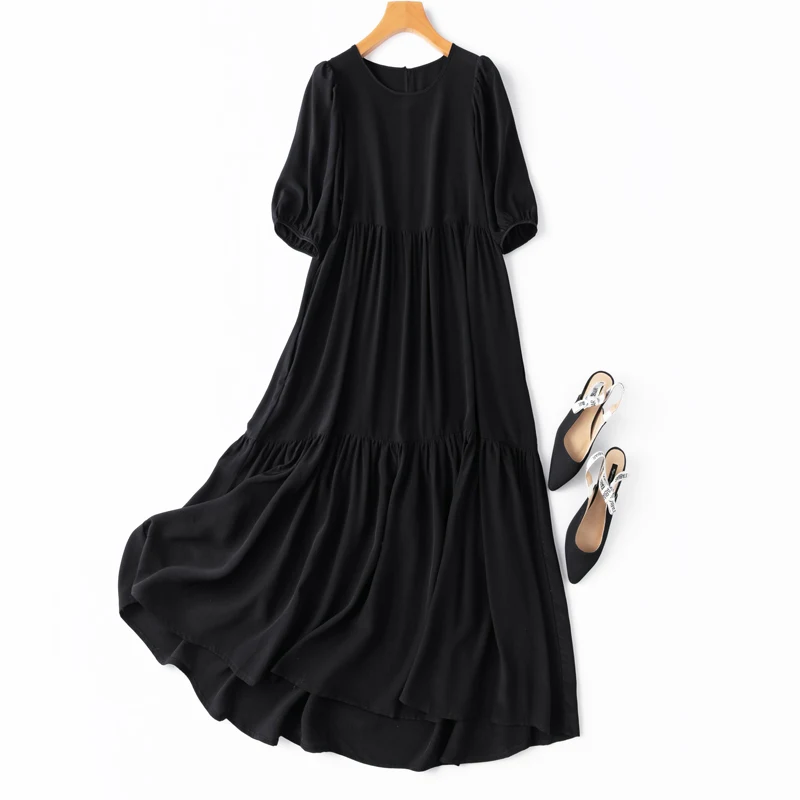 

Tcyeek 100% Mulberry Silk Dress Elegant Dresses for Women Fashion Black Dress Loose Fit Spring Summer Dresses 2024 Vestido Mujer