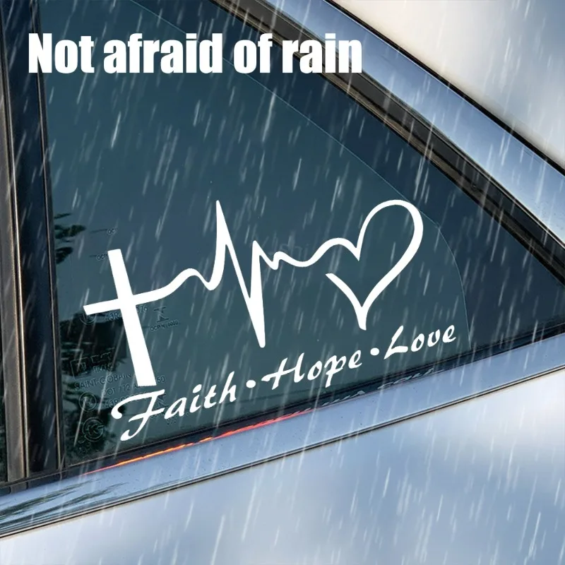 Car Stickers Auot Windshield Faith Hope Love Electrocardiogram Heart Decal Car Body Jesus Christian Religious Bible Verse Decor