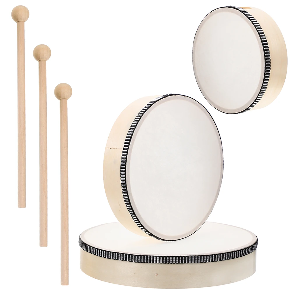 

3pcs Wooden Hand Drum for Adults Kids Percussion Tambourine Frame Musical Instrument Portable Children Gift Professional Toy