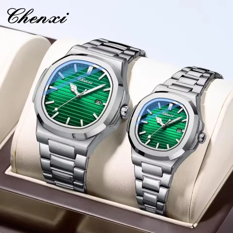 CHENXI 8222 Men and Women's Fashionable Luxury Quartz Watch Stainless Steel Strap Night Light Waterproof Calendar Couple Watch