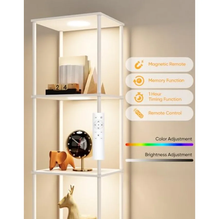 Modern living room with the display shelf lamp