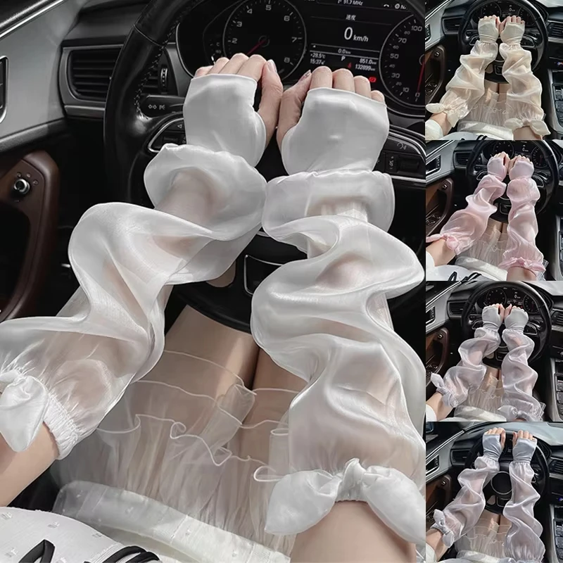 

НОВЫЕ высококлассные длинные перчатки из ледяного шелка с защитой от солнца, летние женские милые перчатки для вождения на открытом воздухе, крутые рукава с пузырьками, манжеты для большого пальца