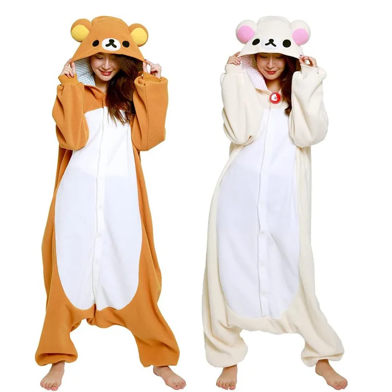 Japanese Cute Cartoon Character Rilakkuma Kigurumi Bear Sister Adult Anime Jumpsuit Pajamas Kawaii Anime Peripheral Pajamas