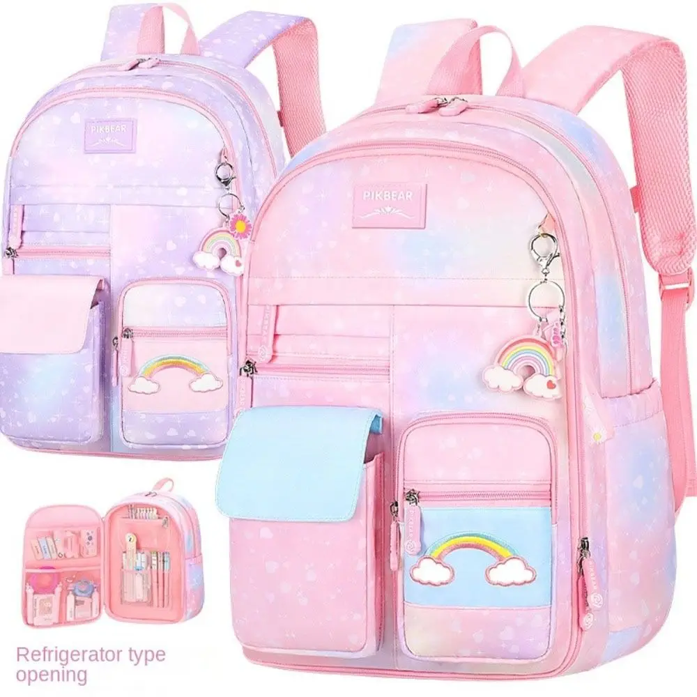 

Rainbow Children Backpack Refrigerator Style Door Opening Side-Open Shoulders Bag Large Capacity Korean Style Student School Bag