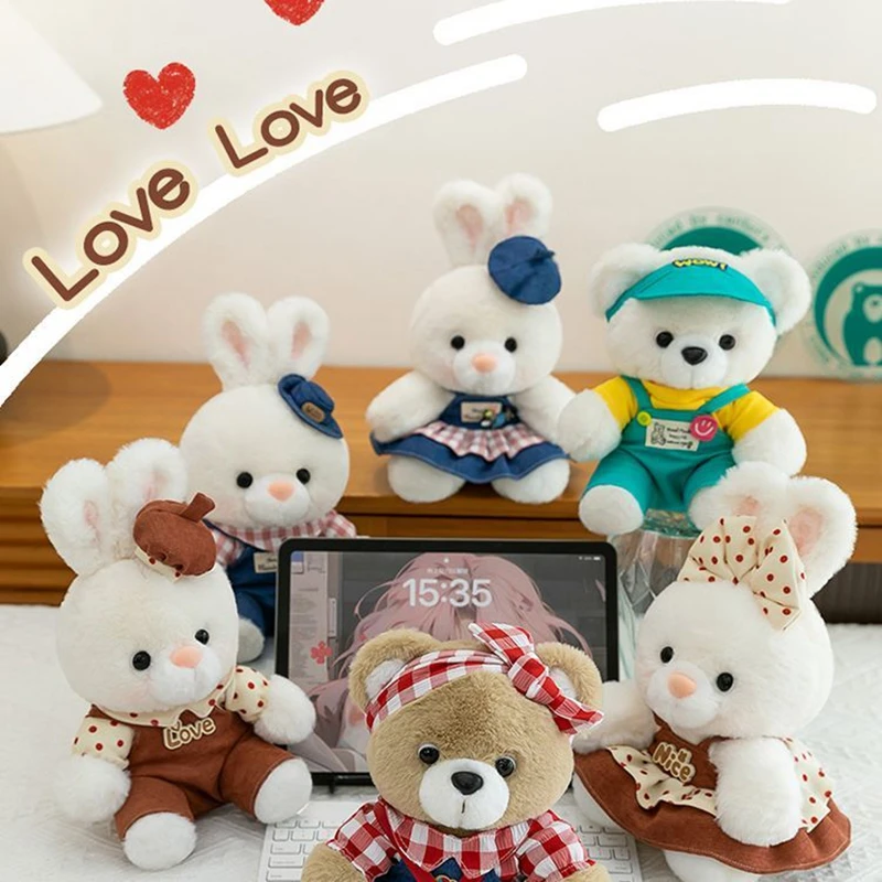 

23cm Plush Teddy Bear and Rabbit Dress-up DIY Dress-up Teddy Bear and Rabbit Dolls as Festival and Birthday Gifts for Children