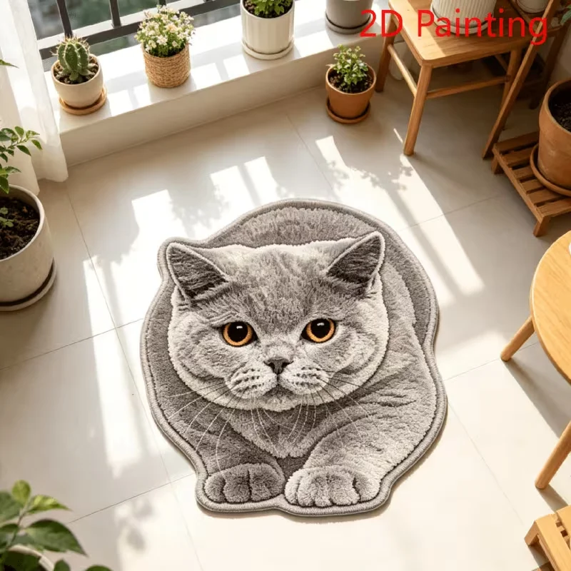 Creative Fun Cat Pattern Special-shaped Rug Adorable Cartoon Bedroom Bedside Soft Plush Floor Mat Home Indoor Entrance Carpet