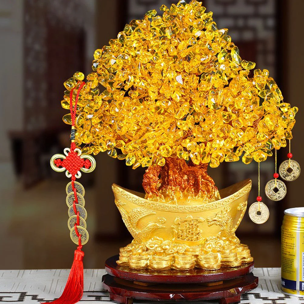 

Fixture Citrine Macrocarpa Money Tree Tabletop Decor Accessories Chinese Style Fortune Statue Yellow Crystal Office