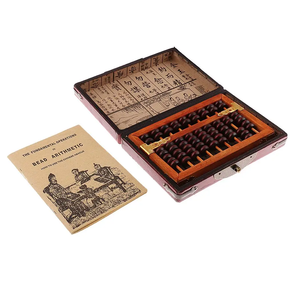 Vintage Chinese Wooden Bead Arithmetic Abacus with Box Classic Ancient Calculator Gift for Children Adult