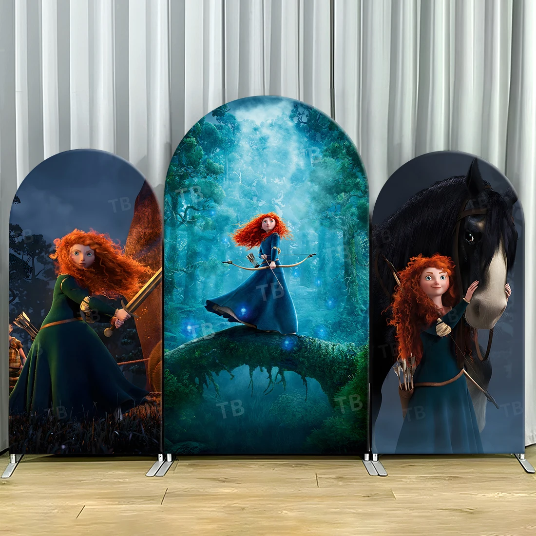 

TB Disney Princess Merida Arch Backdrop Covers for Girl Birthday Party Decoration Photograph Background Wall Baby Shower Props