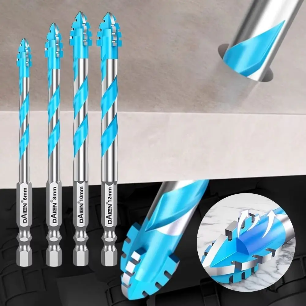 Four-Edged Triangle Tile Drill Set High Hardness Precision Drilling Eccentric Drill 6/8/10/12mm Hole Opener Tile Drill Bit Tile