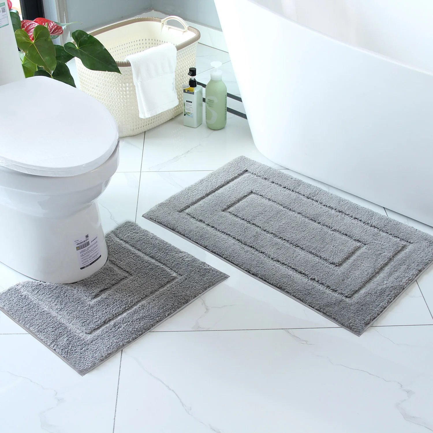 

2-piece flocked bathroom set-2-piece set of U-shaped toilet mat, non-slip floor mat + U-shaped mat + bathtub carpet luxury mat