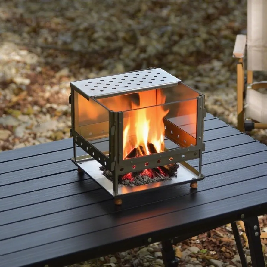 

Outdoor Camping Portable Stainless Steel Glass Firewood Heating Stove 2.5kg Fire Pit Tabletop