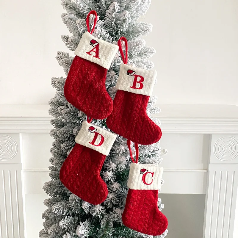 

Christmas Alphabet Knitting Socks Christmas Tree Ornaments Christmas New Year Decorations For Home Navidad Noel Gift Candy Bag