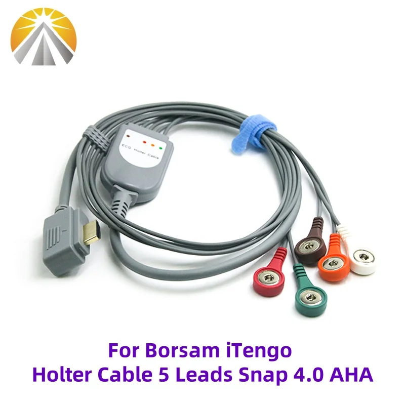 ECG Cable 5 Leads HDMI Plug Compatible for Borsam ITengo ECG Holter Recorder Cables With 5 Leadwires Snap 4.0 AHA
