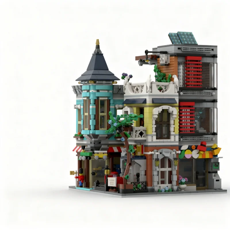 2374개 MOC 크리에이터 S 코너 모듈형 거리 풍경 모델 블록 건축 크리스마스 선물 장난감 교육용 어린이 블록