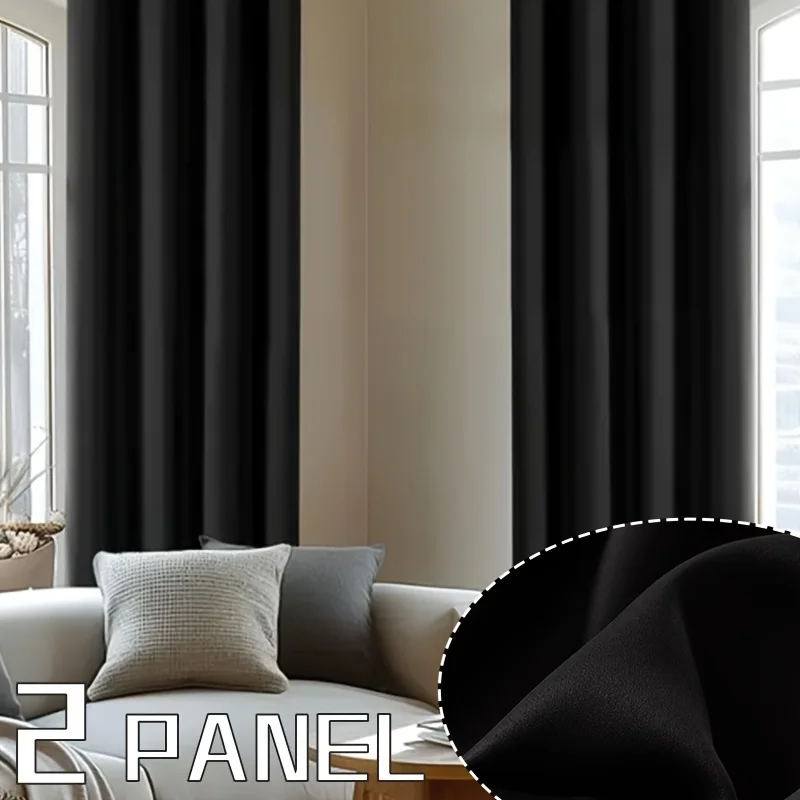 

A Set of Two Thick, Solid-Colored Curtains That Are Double-Sided And Come with Top Grommets for Easy Installation. They Provide Complete Blackout, Heat Insulation, Noise Reduction, And Protection, And Are Easy to Care For
