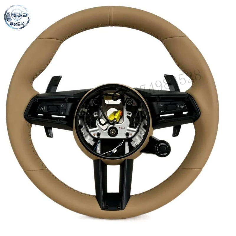 For Porsche Boxster Panamera Cayman 911 991 992 986 987 991.2 970 997 718 958 957 955 With Knob Beige Leather Steering Wheel