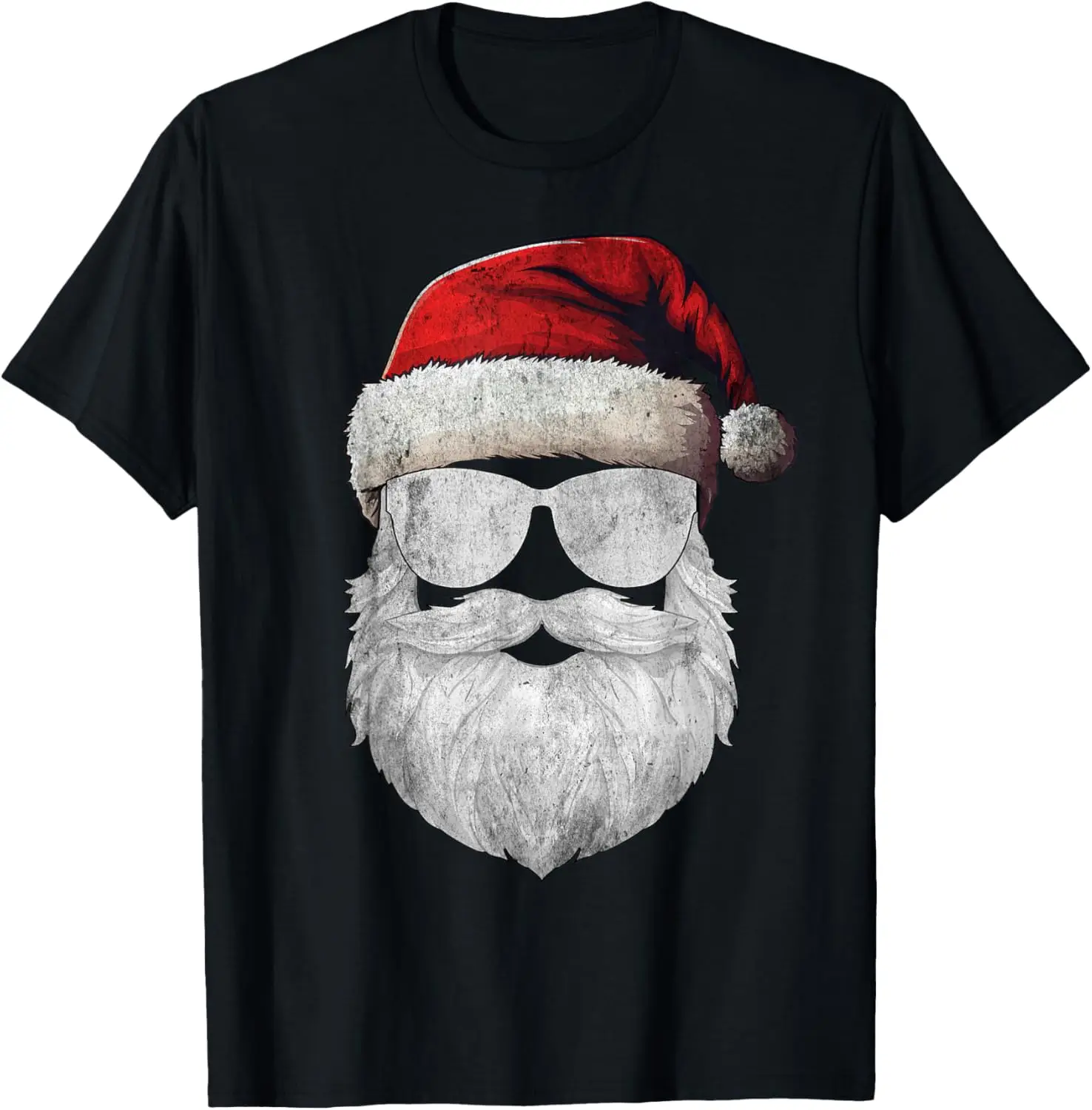 

Santa Claus Face Sunglasses Beard & Christmas Hat Funny Xmas T-Shirt