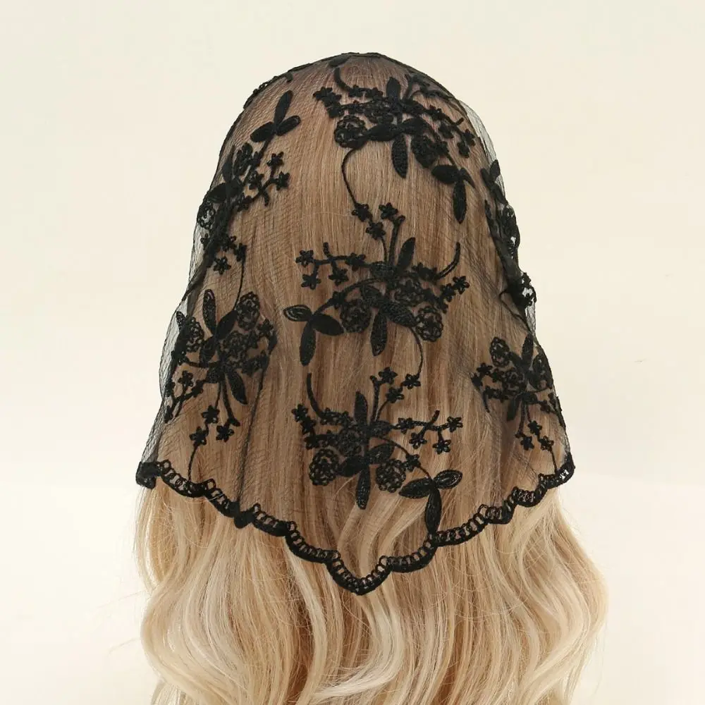 

Elegant Lace Scarf for Women Hollow Out Embroidery Hair Scarf Headband Thin Solid Color Foulard Bandana Vintage Triangular Scarf