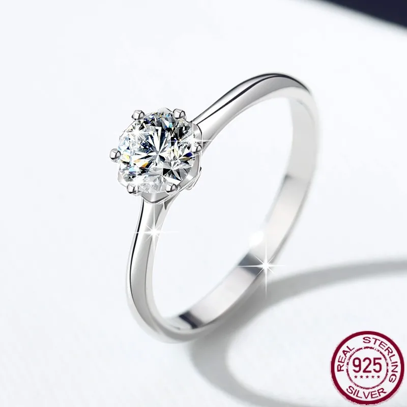 

Новое серебряное кольцо S925 0,5 карата с муассанитом, модное простое классическое кольцо с одним бриллиантом и шестью когтями, персонализированное свадебное кольцо