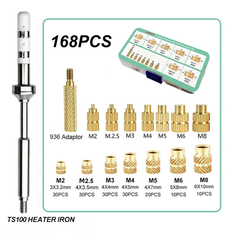PIne64 TS100 TS101 T85 936 Soldering Heat Insert Nut Iron Tip Internal Thread M2-M8 Brass Hot Melt Insertion Kit For 3D Printing