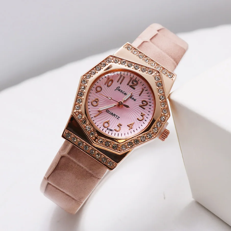 Креативные женские кварцевые часы, модный кожаный ремешок, женские повседневные часы, студенческие наручные часы со стразами и циферблатом Montre Femmes