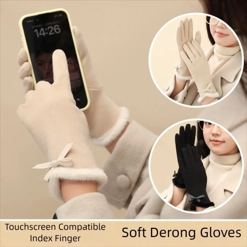 Elegant Retro Thickened Winter Warm Gloves Windproof Full Finger Cycling Drive Gloves Plus Velvet Winter Mittens Women