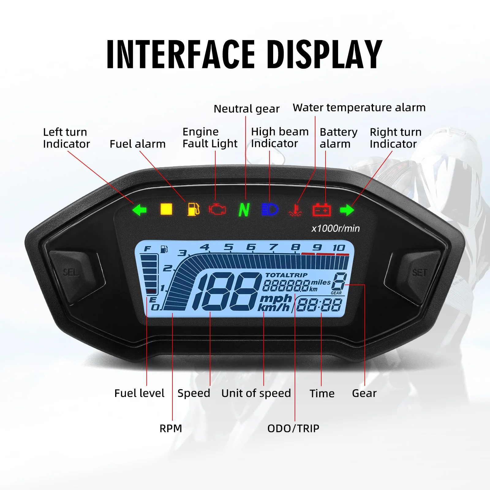  Motorcycle Digital Colorful LCD Speedometer Odometer Gear Fuel Level RPM Tachometer For Honda Grom 125 MSX125