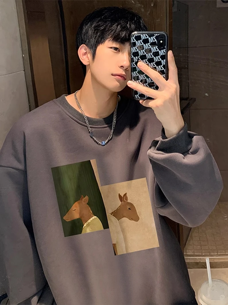 

Heavyweight Hiphop Sweatirt Men's round Ne Spring Autumn Trendy Brand High School Junior College Hong Kong Sle Jaet