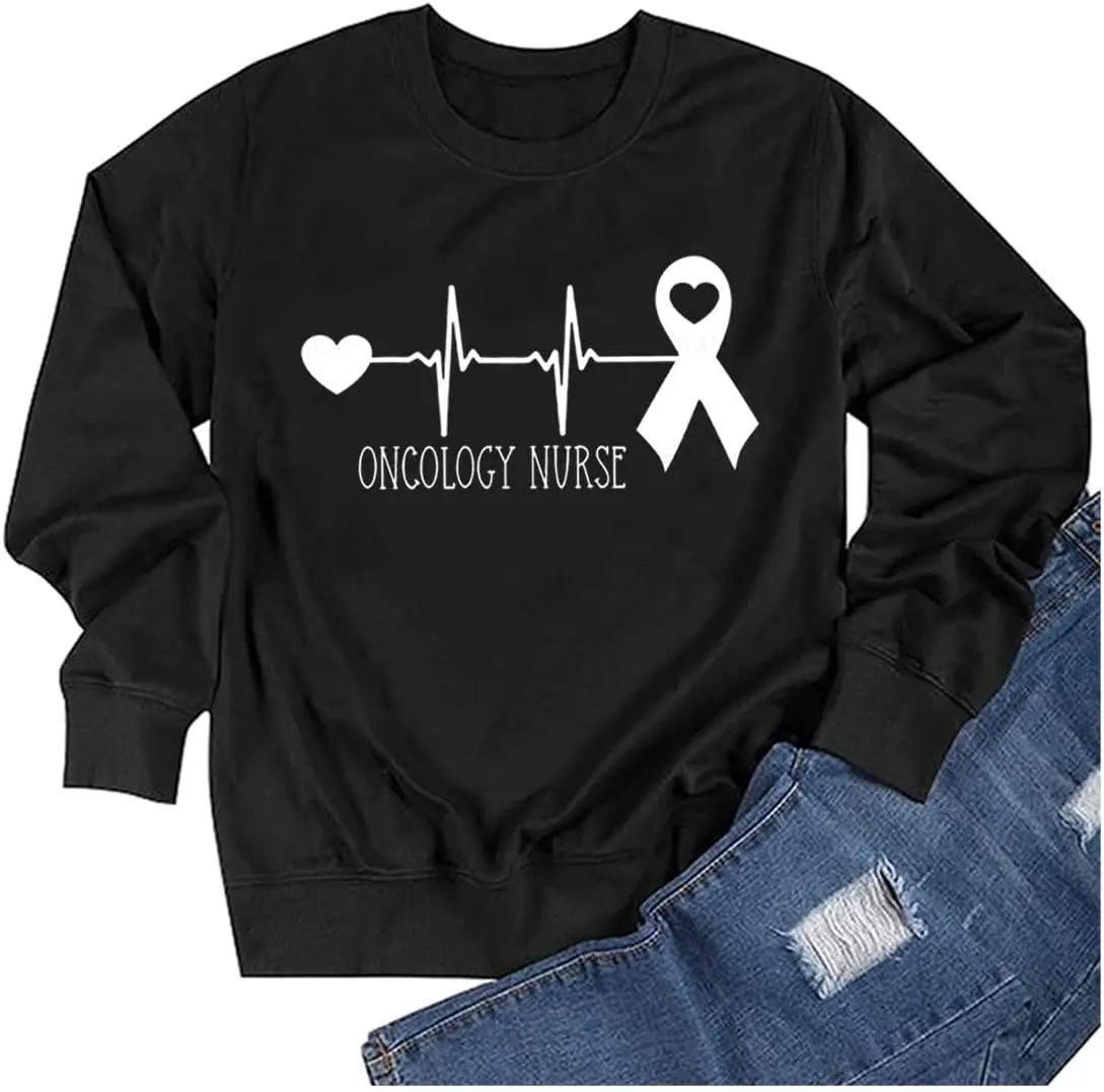 

TSIIUO Women's Oncology Nurse Sweatshirt Cancer Awareness Tshirt Breast Cancer Ribbon Graphic Casual Long Sleeve Tops