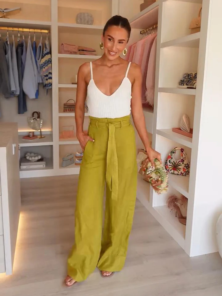 Solide High-Waist-Hose mit Schnürung für Damen, Streetwear-Stil mit Gürtel, Reißverschlusstaschen, weites Bein, lässige, locker sitzende, gerade Hose – Detail 6
