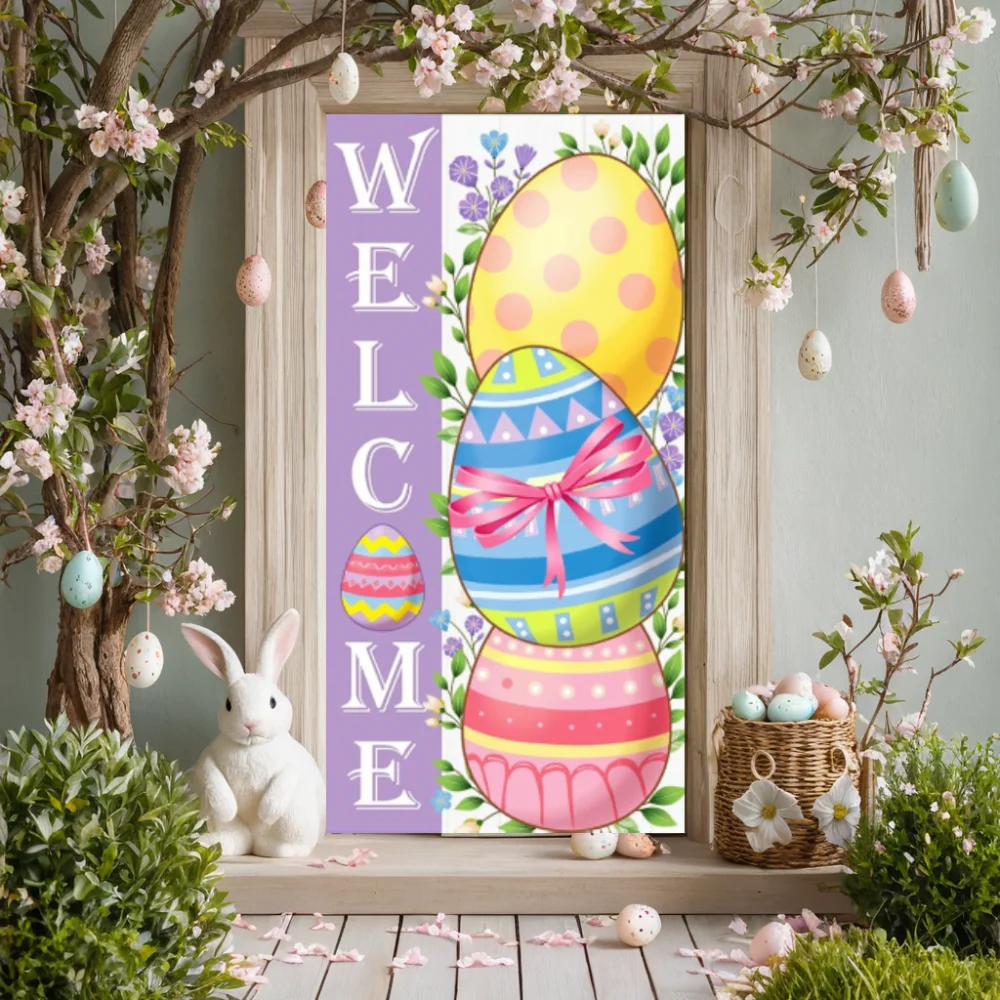 

Easter Background Door Hanging Decor Cartoon Flower Bunny Eggs Baby Shower Kid Birthday Party Photo Photography Backdrop Prop