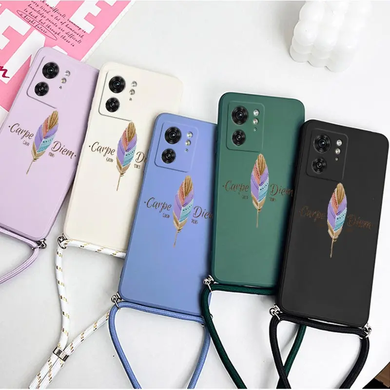 EDGE40 Colored Feather Crossbody Lanyard Silicone Phone Case For Motorola Moto EDGE 40 30 20 40Neo E32 E22i E22 E13 E20 E7 Cover