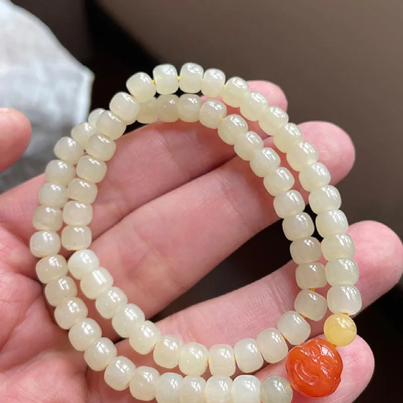 Hotan Jade 5x6mm Double-Strand Women's Bracelet Pale Yellow Artistic Retro Minimalist Elegant Fashion Classic
