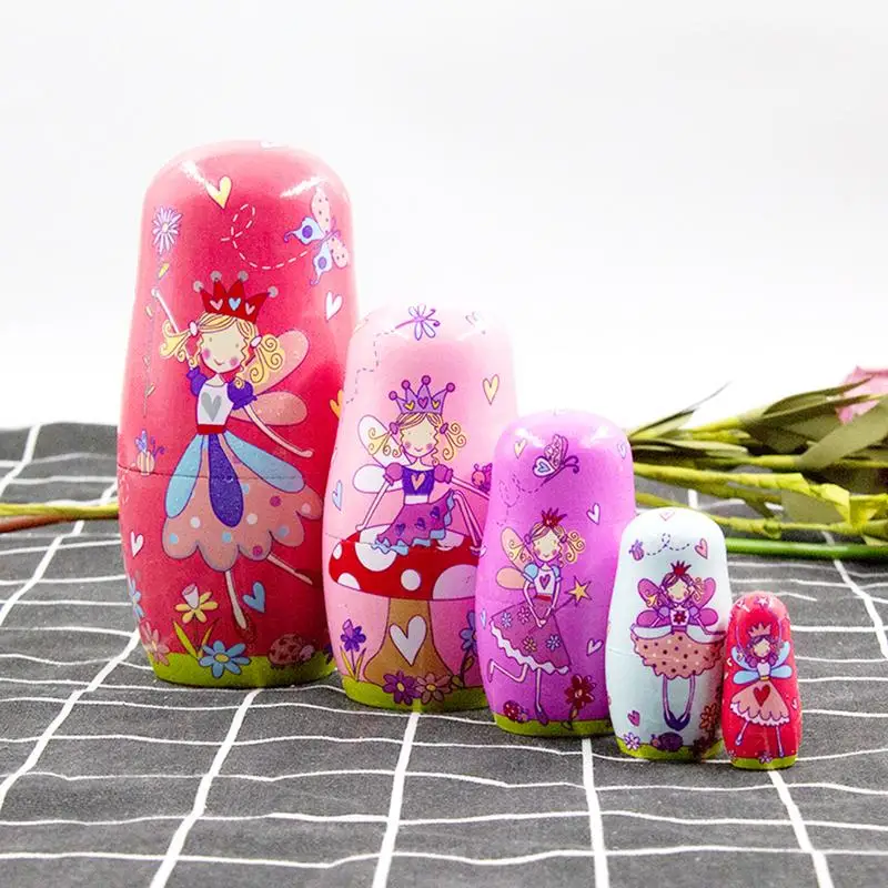 Muñecas de anidación para niños, juguetes educativos Montessori de madera de 5 piezas, Matryoshka rusa, juguetes de anidación apilables para aprendizaje