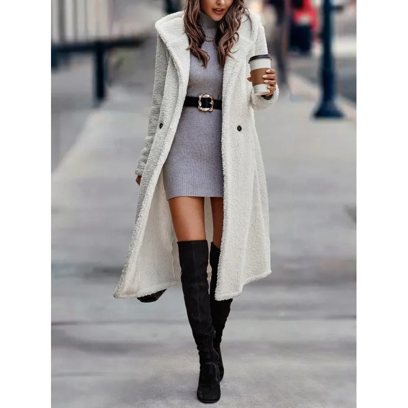 Veste à capuche à manches longues pour femme, manteau décontracté, bouton de document solide, poches chaudes, mode confortable, standard régulier, automne, hiver