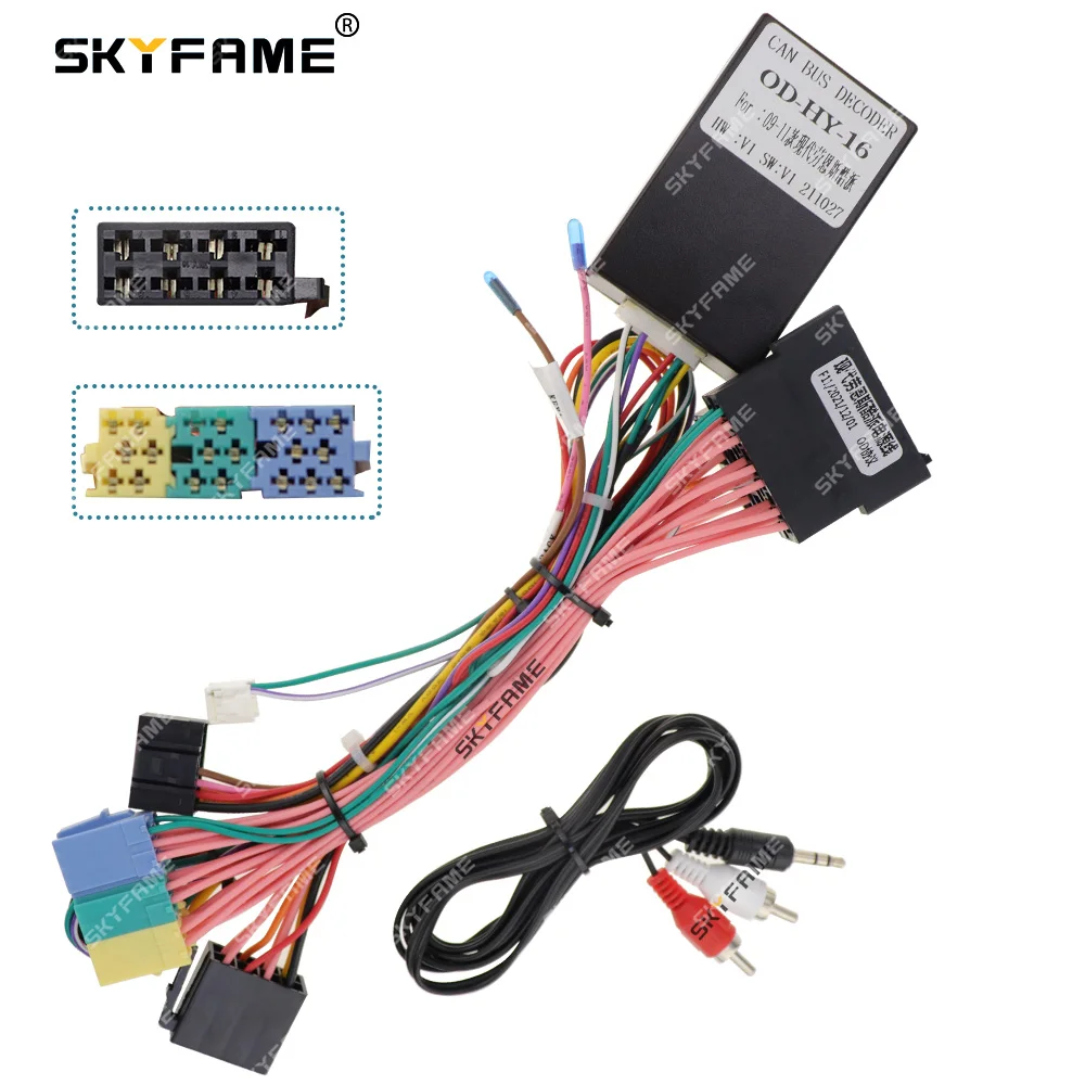 SKYFAME 16Pin Car Wiring Harness Adapter Canbus Box Decoder Android Radio Power Cable For Hyundai Rohens-coupe OD-HY-16