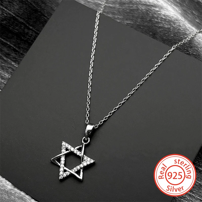 

Luxury 925 Sterling Silver Jewish Star of David Zircons Pendant Necklace for Women Girl Charms Choker Chain Israel Jewelry Gift