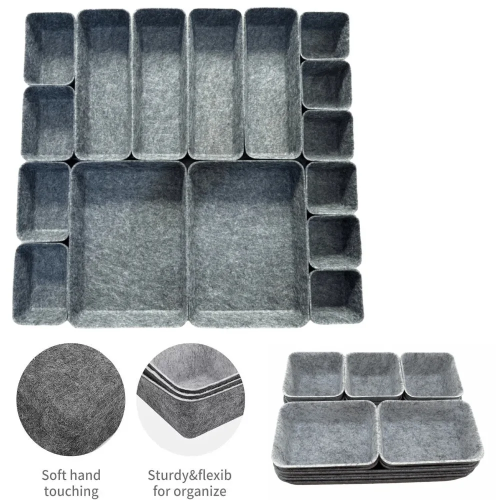 16Pcs/Set Creative Felt Storage Box Set Seamless Space-Saving Drawer Organizer Large Capacity Stackable Desktop Sundries Box